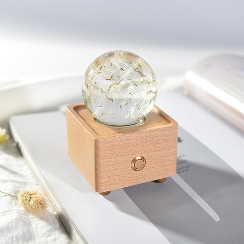 Dandelion difuzor Bluetooth cu lumină de noapte și floare conservată într-o sferă de rășină – ornament muzical, stil modern minimalist