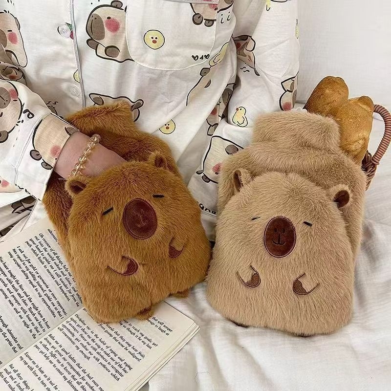 Capybara vízzel tölthető melegítőpalack, plüss dizájn, PVC, derékra, hasra és kezekre