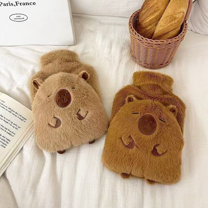Capybara vízzel tölthető melegítőpalack, plüss dizájn, PVC, derékra, hasra és kezekre