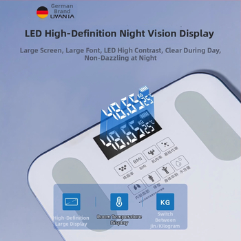 Oufanda Bluetooth ζυγαριά σώματος με μέτρηση λίπους και υγρασίας, 0,2–180 kg, Tempered glass, για ενήλικες