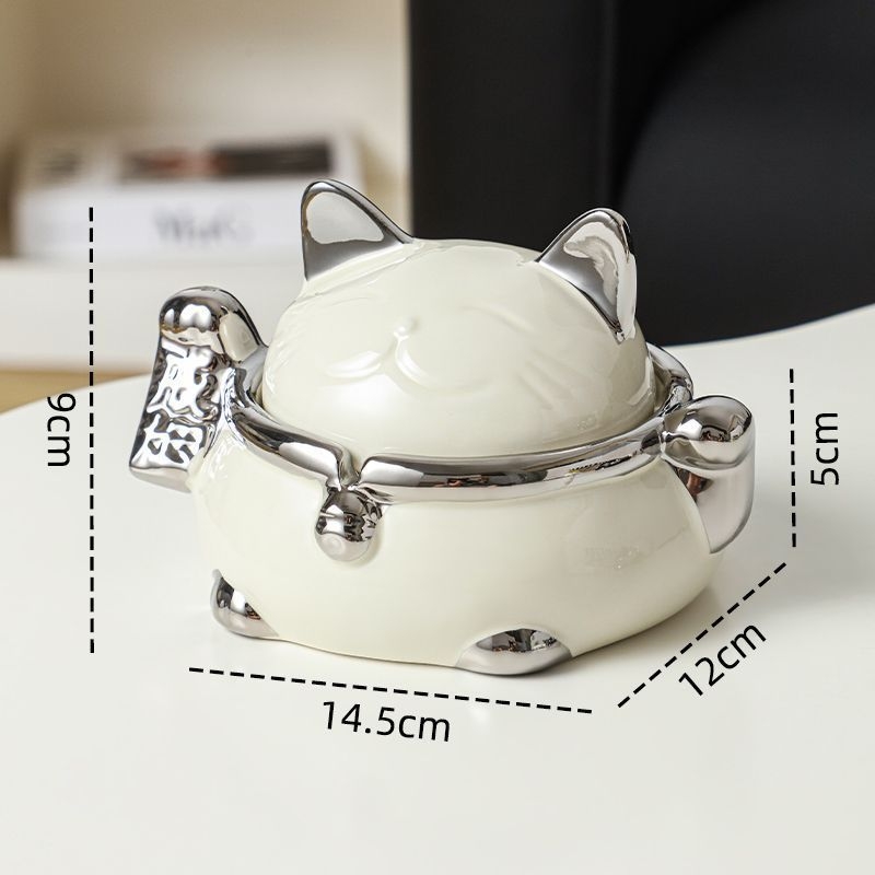 Keramički pepelnjak Maneki-Neko s poklopcem, svijetlog luksuznog stila, dekorativan i s funkcijom pohrane