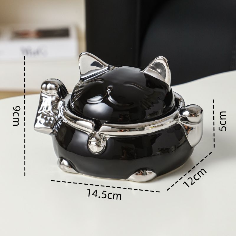 Keramički pepelnjak Maneki-Neko s poklopcem, svijetlog luksuznog stila, dekorativan i s funkcijom pohrane