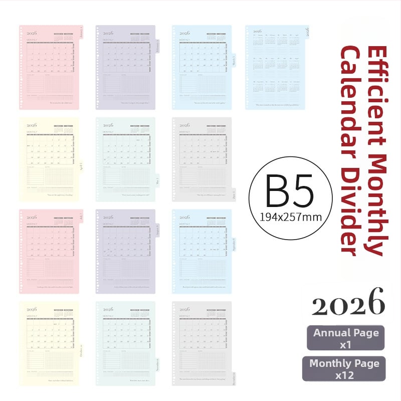 Kalendar s listovima Gy-a4 Plan 2026, 13 listova, papir s dvostrukim offsetom, Kw-trio Kedeyou