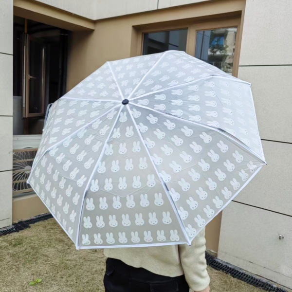 Miffy összecsukható esernyő, átlátszó kupolával, kettős használat esőre és napsütésre, 8 bordás vas váz