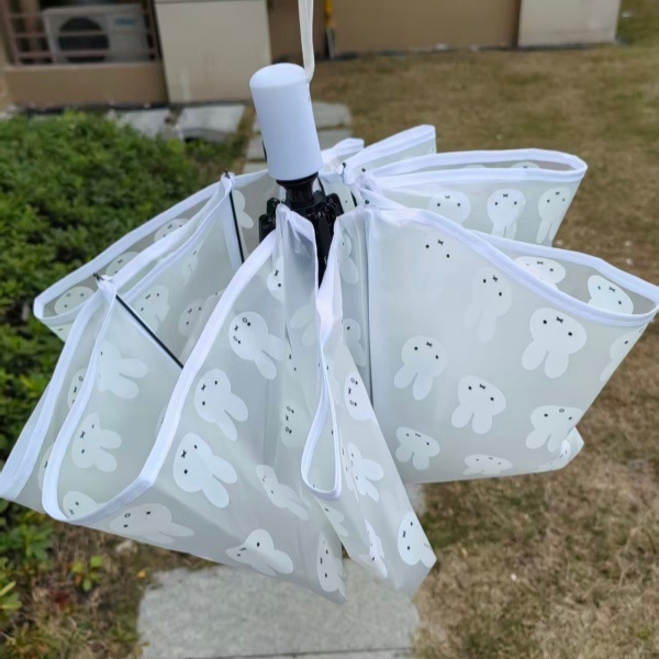 Miffy összecsukható esernyő, átlátszó kupolával, kettős használat esőre és napsütésre, 8 bordás vas váz