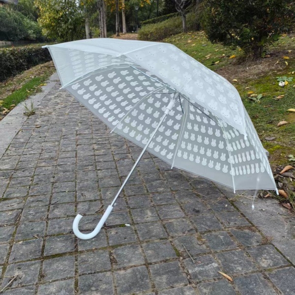 Miffy összecsukható esernyő, átlátszó kupolával, kettős használat esőre és napsütésre, 8 bordás vas váz
