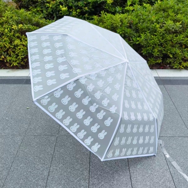 Miffy összecsukható esernyő, átlátszó kupolával, kettős használat esőre és napsütésre, 8 bordás vas váz