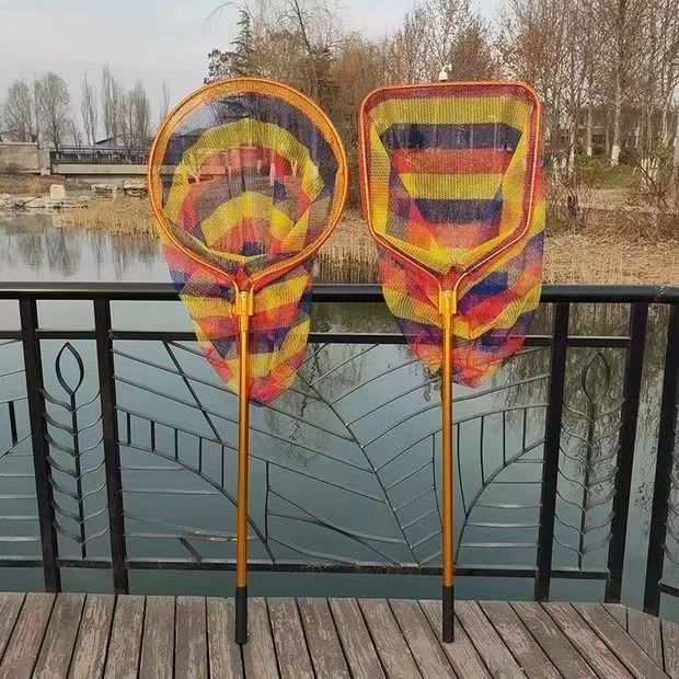 Алуминиева сплавна глава за голям улов — мрежа с квадратна или кръгла глава и дълбока джоба; дълбочина 70 см, носимост 30 кг, тегло 1,5 кг, нейлонова мрежа с 36 нишки