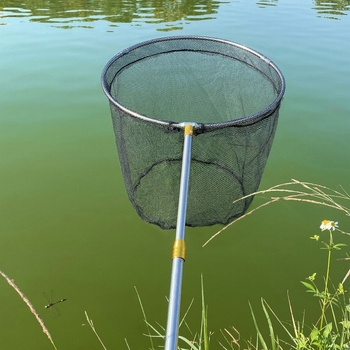 Rozsdamentes acélból készült halászháló készlet vastagított teleszkópos rúddal, 40 cm-es nyílás, 40 cm-es mélység, fin háló
