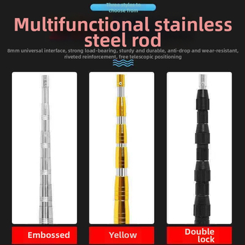 Nerezová oceľová otáčajúca sa sieťová tyč, rozšíriteľná, na lovenie alebo zber ovocia — materiál: nerezová oceľ; hmotnosť: 1; uzly: 5–10; rozšíriteľná: áno