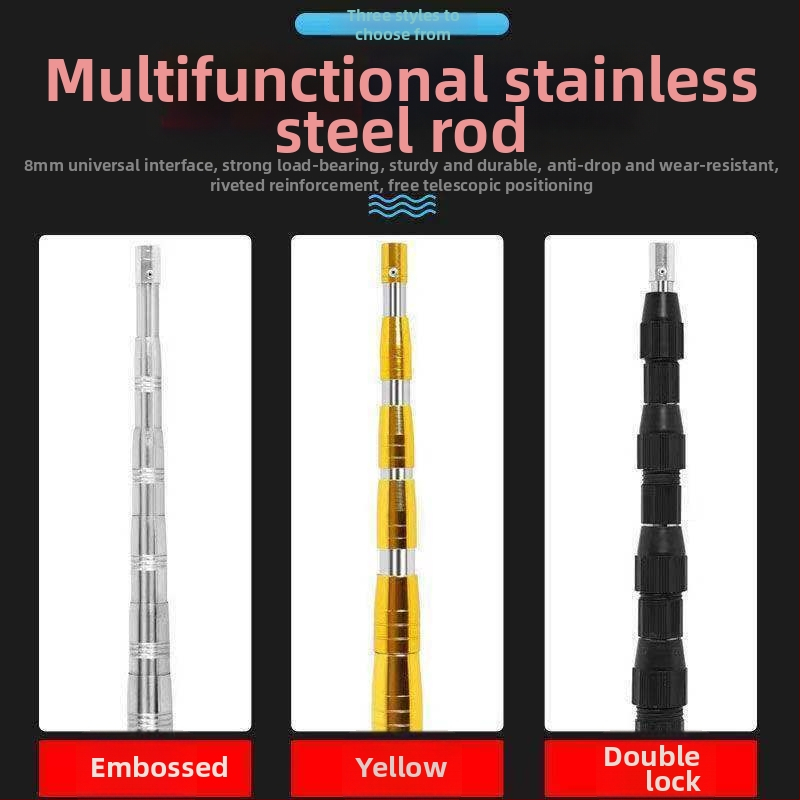Nerezová oceľová otáčajúca sa sieťová tyč, rozšíriteľná, na lovenie alebo zber ovocia — materiál: nerezová oceľ; hmotnosť: 1; uzly: 5–10; rozšíriteľná: áno