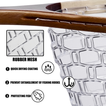 Мухарска уловна мрежа за риболов със здрава дървена дръжка, силиконова мрежа, бързо сушене, товаропоносимост 35, с шнур за окачване