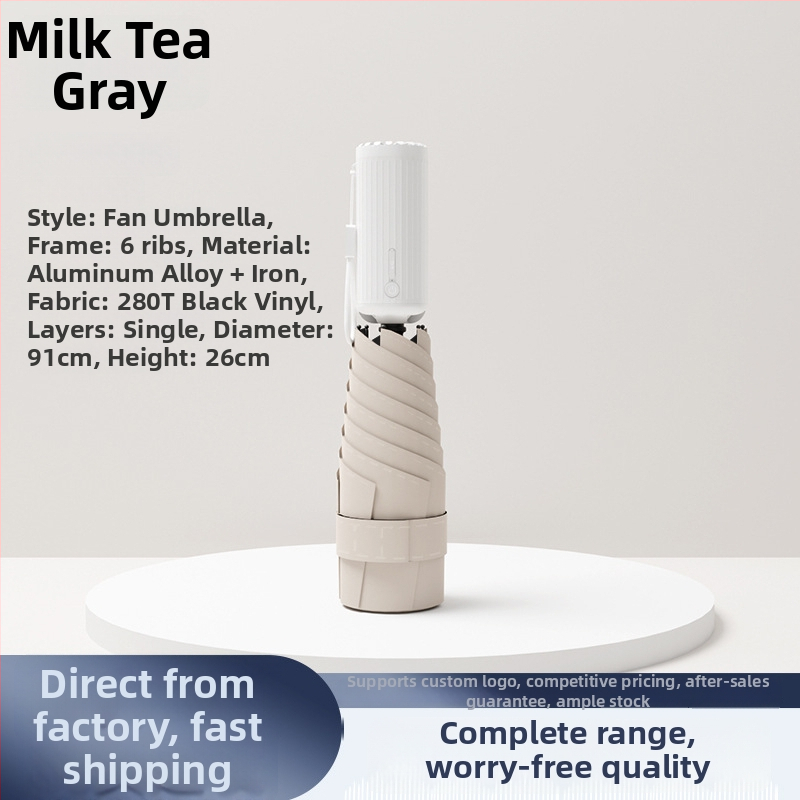 6‑ágú újratölthető ventilátoros esernyő, összecsukható zsebméretű, UV védelem nőknek