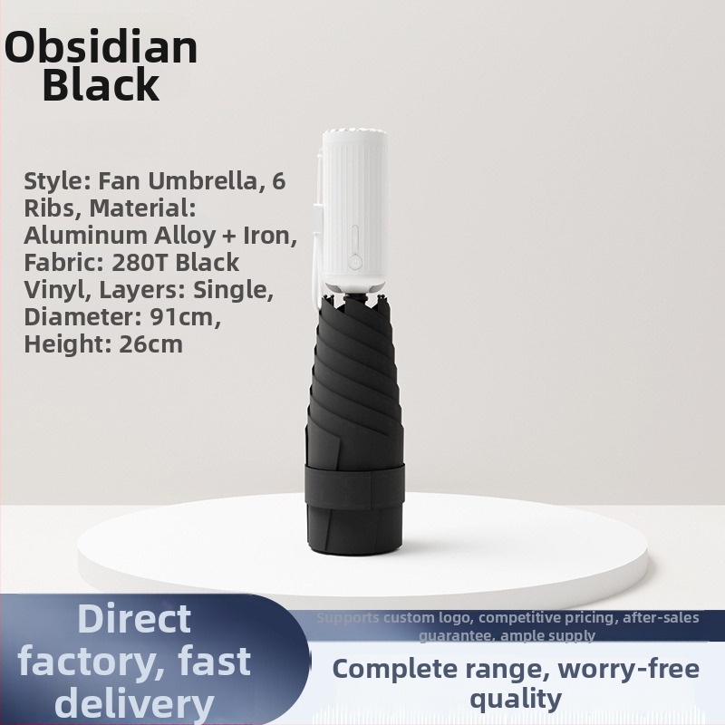 6‑ágú újratölthető ventilátoros esernyő, összecsukható zsebméretű, UV védelem nőknek