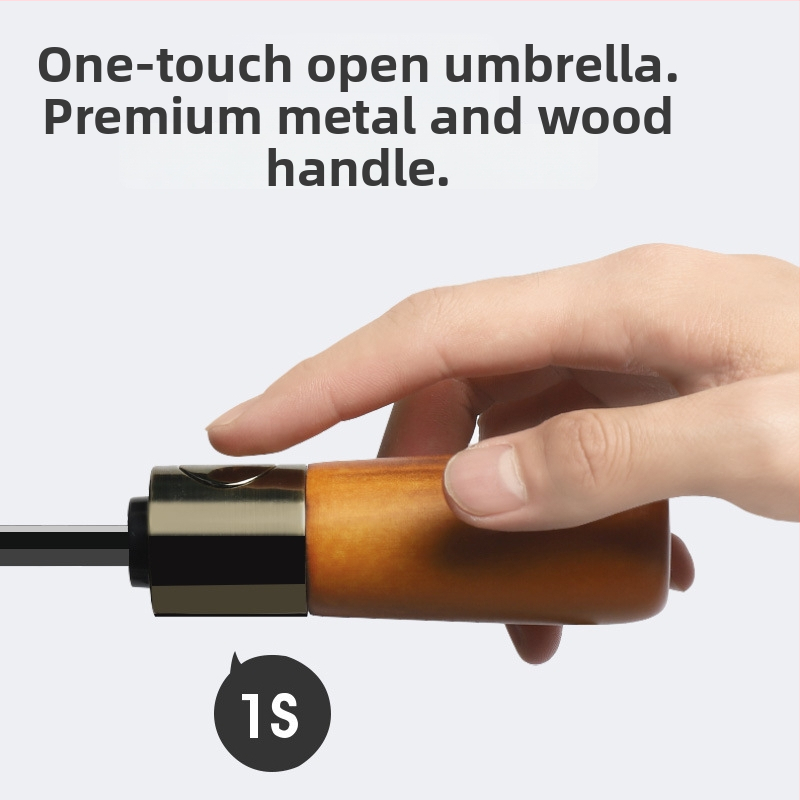 Teljesen automata összecsukható reklám esernyő, fából készült fogantyúval, 210T vászon, 10 küllő, logónyomtatás