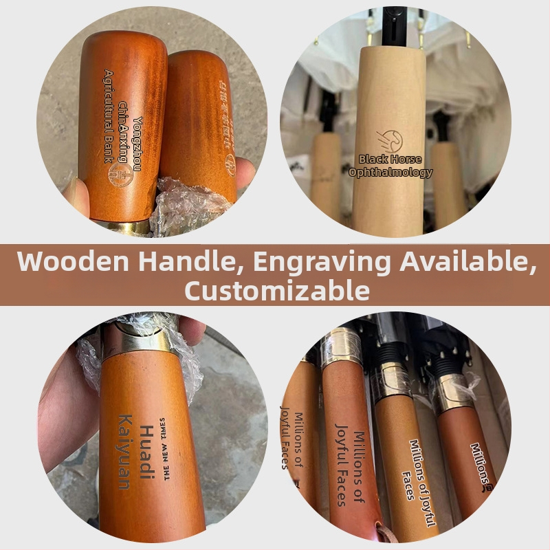 Teljesen automata összecsukható reklám esernyő, fából készült fogantyúval, 210T vászon, 10 küllő, logónyomtatás