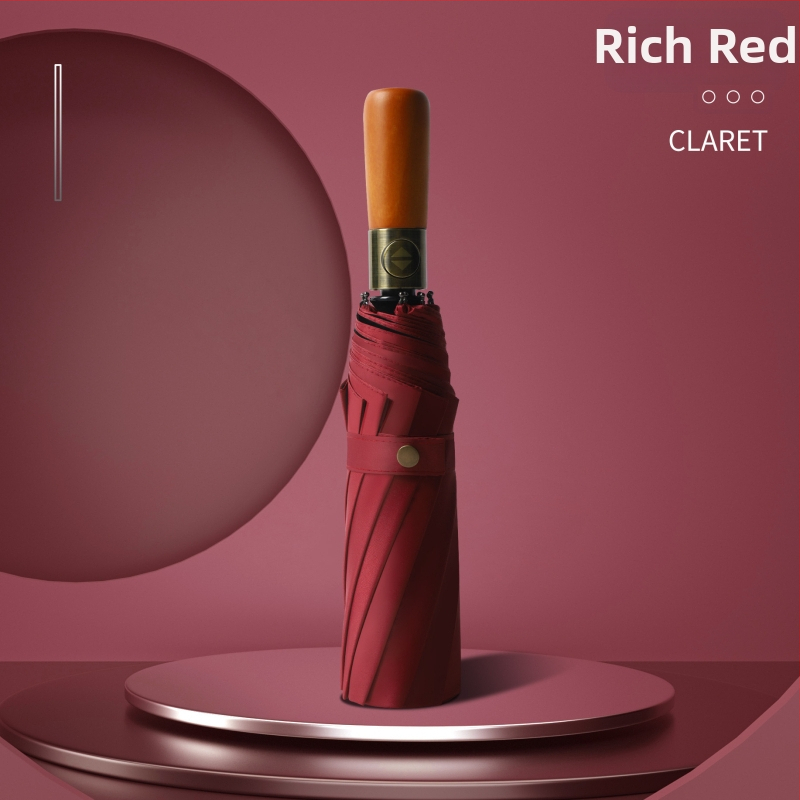 Teljesen automata összecsukható reklám esernyő, fából készült fogantyúval, 210T vászon, 10 küllő, logónyomtatás