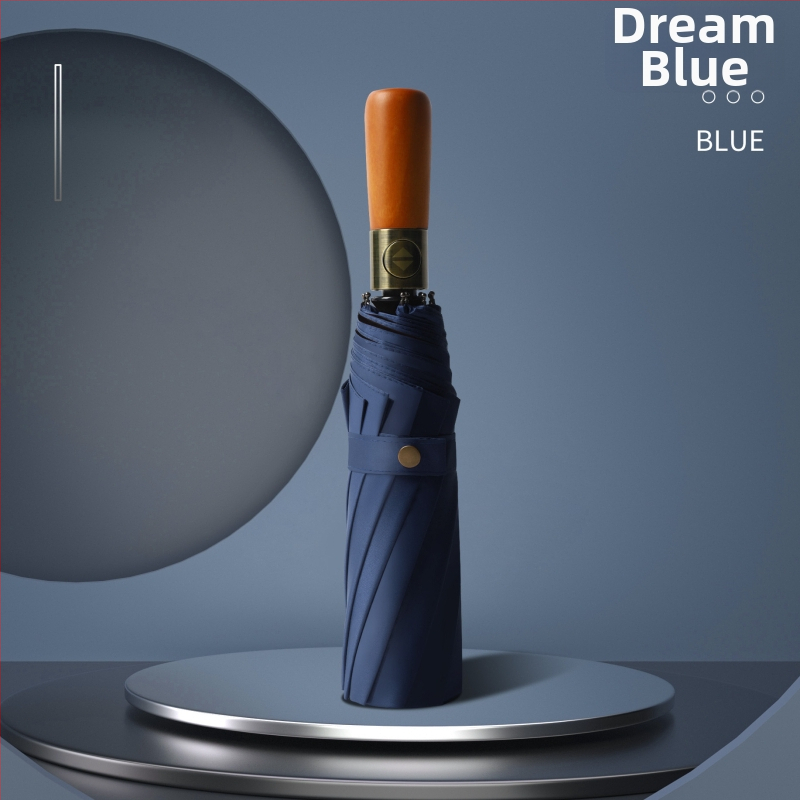 Teljesen automata összecsukható reklám esernyő, fából készült fogantyúval, 210T vászon, 10 küllő, logónyomtatás