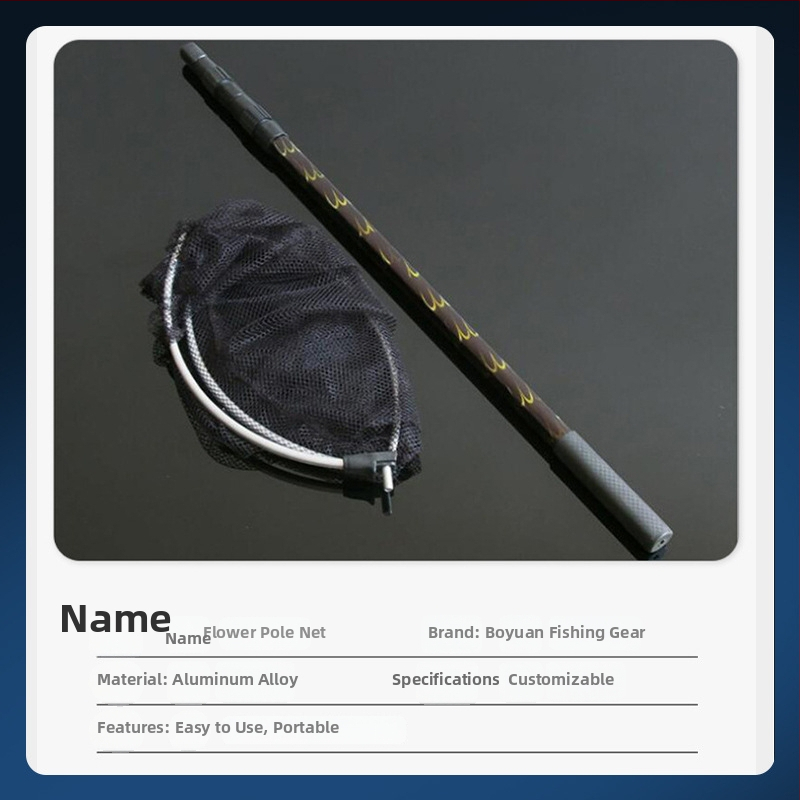 Összecsukható teleszkópos alumíniumötvözet halászhálóbot; Eredet: Kína; Anyag: alumíniumötvözet; Magáncímke licencelhető