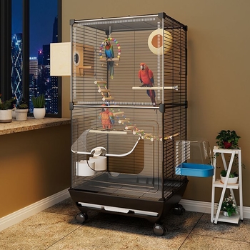 Akrilna luksuzna kavez za papige, 2-slojna s kotačem, dizajn protiv bijega, veličina M, universalda za ptice