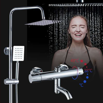 Σετ ντους θερμοστατικό με λειτουργία βροχής, χαλκός βαλβίδα ανάμειξης, εντοιχισμένος στον τοίχο, θερμοκρασία λειτουργίας 1–90°C, πίεση 0,8 MPa