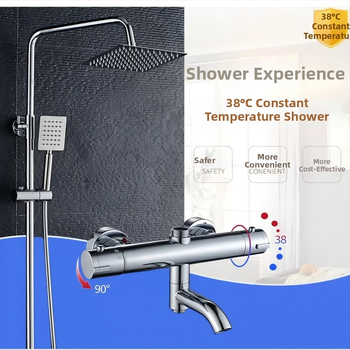 Σετ ντους θερμοστατικό με λειτουργία βροχής, χαλκός βαλβίδα ανάμειξης, εντοιχισμένος στον τοίχο, θερμοκρασία λειτουργίας 1–90°C, πίεση 0,8 MPa