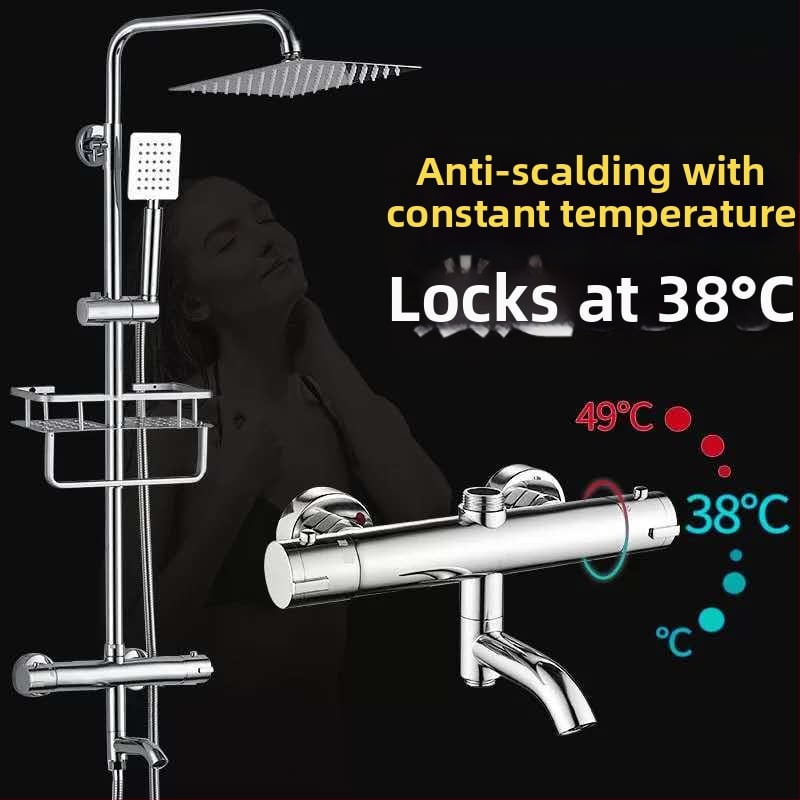 Σετ ντους θερμοστατικό με λειτουργία βροχής, χαλκός βαλβίδα ανάμειξης, εντοιχισμένος στον τοίχο, θερμοκρασία λειτουργίας 1–90°C, πίεση 0,8 MPa