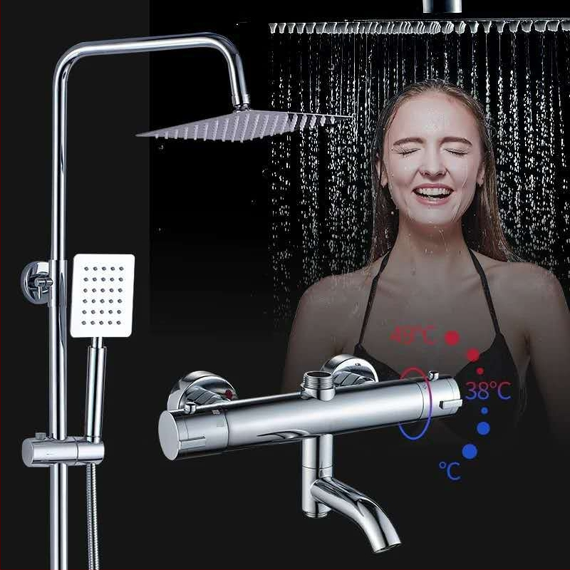 Σετ ντους θερμοστατικό με λειτουργία βροχής, χαλκός βαλβίδα ανάμειξης, εντοιχισμένος στον τοίχο, θερμοκρασία λειτουργίας 1–90°C, πίεση 0,8 MPa