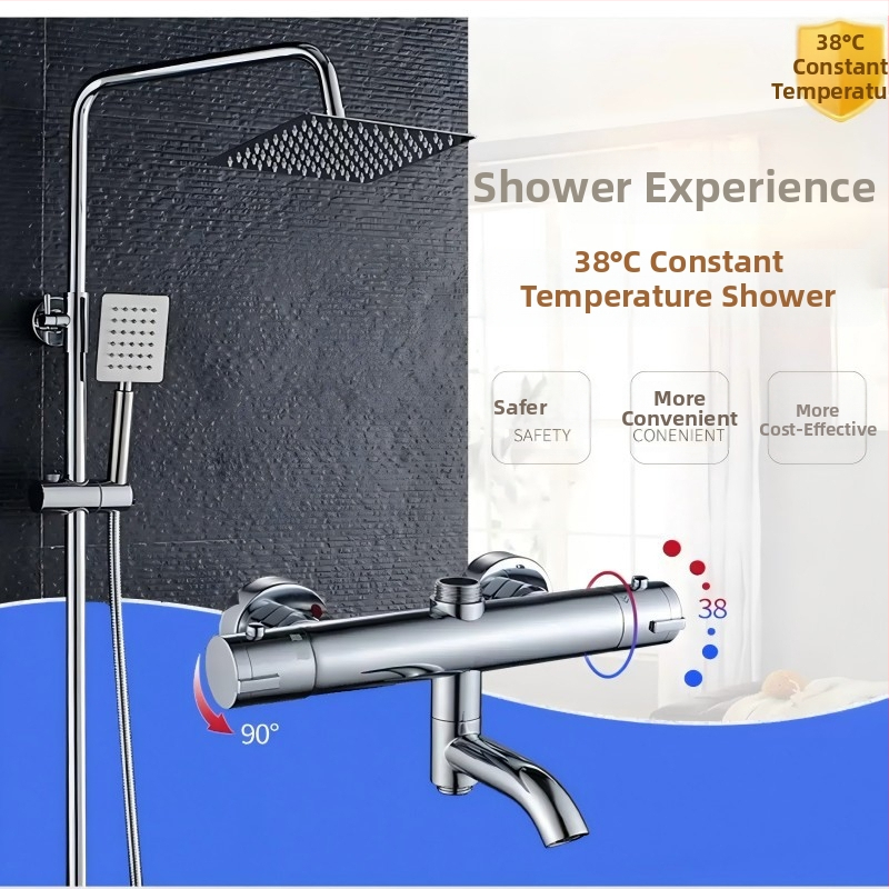 Σετ ντους θερμοστατικό με λειτουργία βροχής, χαλκός βαλβίδα ανάμειξης, εντοιχισμένος στον τοίχο, θερμοκρασία λειτουργίας 1–90°C, πίεση 0,8 MPa