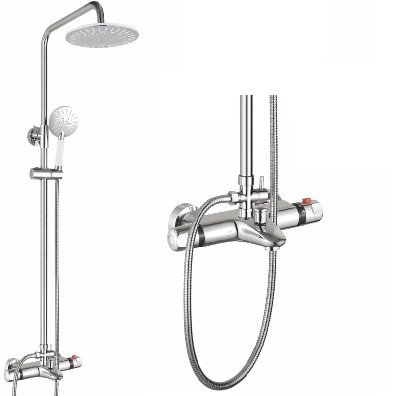 Σετ ντους θερμοστατικό με λειτουργία βροχής, χαλκός βαλβίδα ανάμειξης, εντοιχισμένος στον τοίχο, θερμοκρασία λειτουργίας 1–90°C, πίεση 0,8 MPa