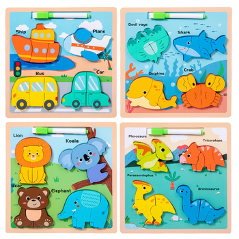 Drveni trodimenzionalni puzzle za djecu od 0 do 3 godine, ilustracije pravopisa i ploča za crtanje, građevni blokovi, edukativna igračka; dostupna prilagodba uzorka