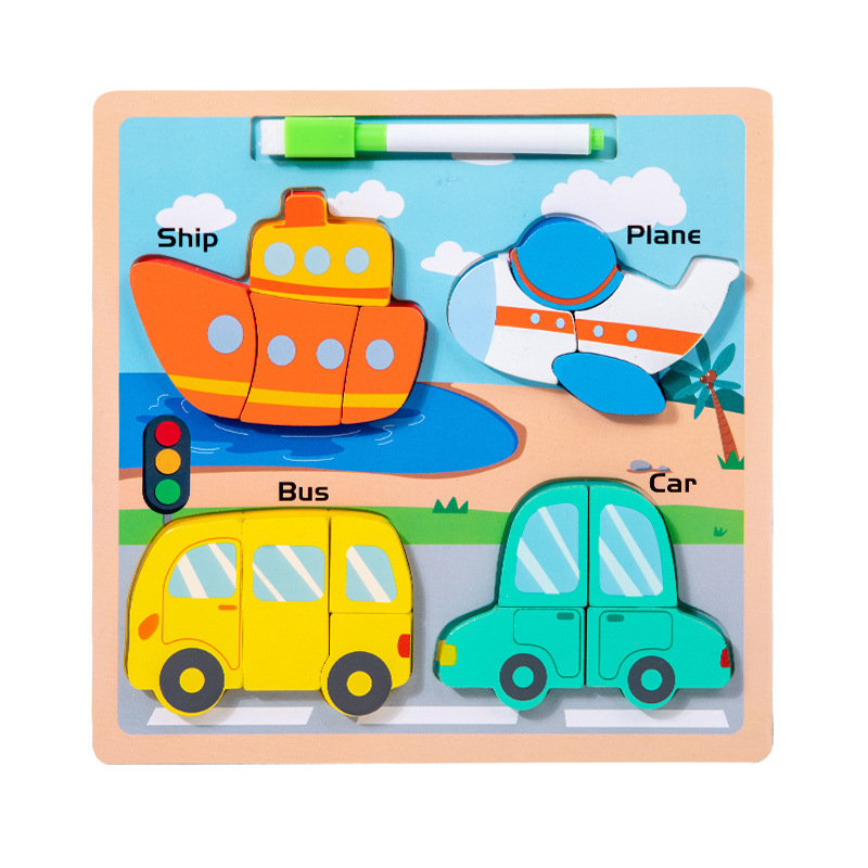 Drveni trodimenzionalni puzzle za djecu od 0 do 3 godine, ilustracije pravopisa i ploča za crtanje, građevni blokovi, edukativna igračka; dostupna prilagodba uzorka