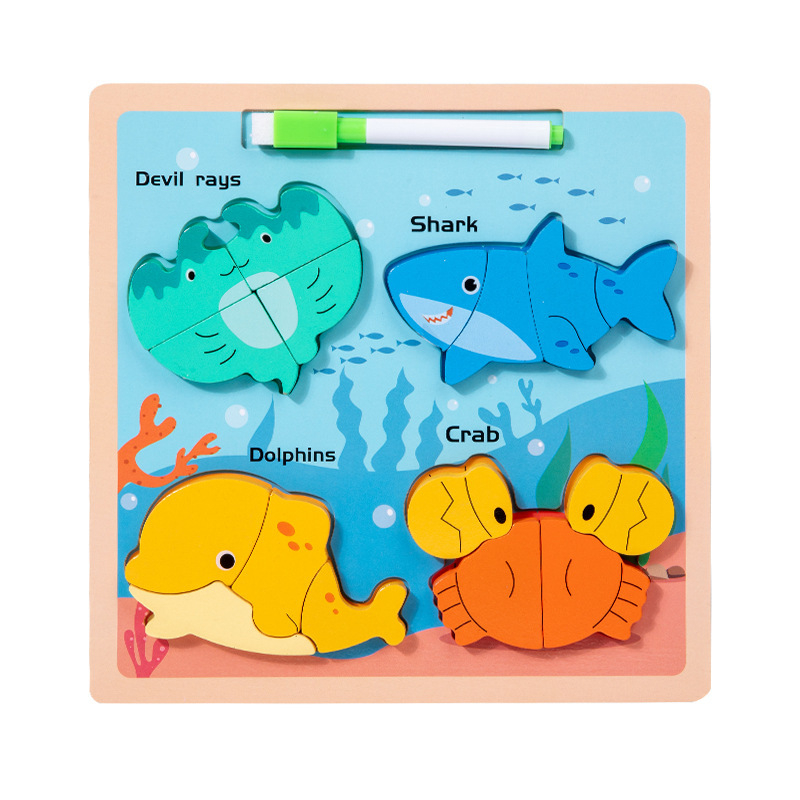Drveni trodimenzionalni puzzle za djecu od 0 do 3 godine, ilustracije pravopisa i ploča za crtanje, građevni blokovi, edukativna igračka; dostupna prilagodba uzorka