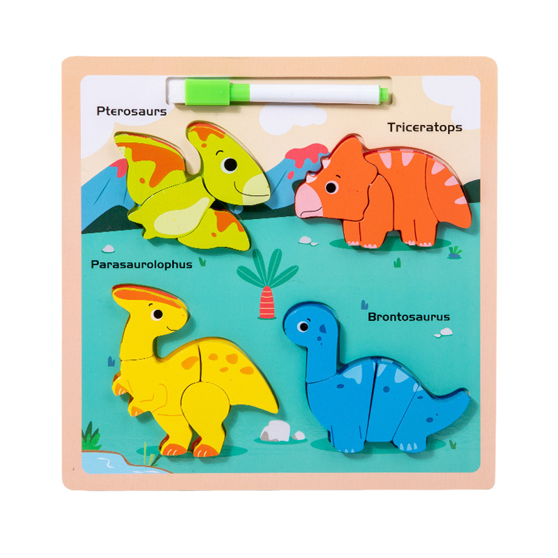 Drveni trodimenzionalni puzzle za djecu od 0 do 3 godine, ilustracije pravopisa i ploča za crtanje, građevni blokovi, edukativna igračka; dostupna prilagodba uzorka