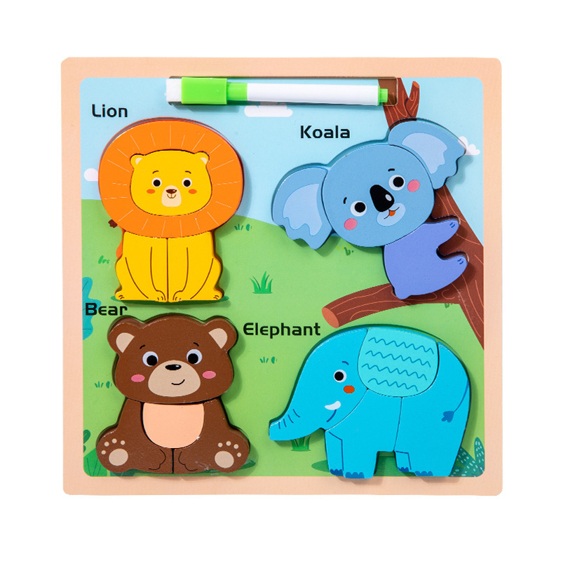 Drveni trodimenzionalni puzzle za djecu od 0 do 3 godine, ilustracije pravopisa i ploča za crtanje, građevni blokovi, edukativna igračka; dostupna prilagodba uzorka