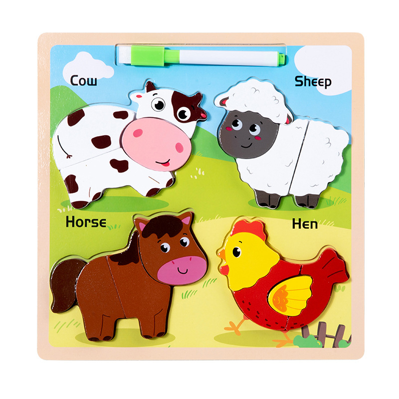 Drveni trodimenzionalni puzzle za djecu od 0 do 3 godine, ilustracije pravopisa i ploča za crtanje, građevni blokovi, edukativna igračka; dostupna prilagodba uzorka