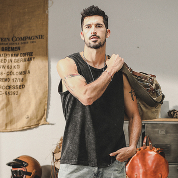 Muški bezrukavni T-shirt vest od pamuka, 100% pamuk, labav kroj, okrugli izrez, ljeto