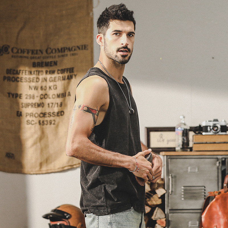 Muški bezrukavni T-shirt vest od pamuka, 100% pamuk, labav kroj, okrugli izrez, ljeto