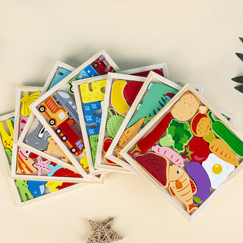 Drveni 3D puzzle blokovi – životinje i voće, za bebe i djecu do 3 godine, edukativna igračka za rani razvoj, DIY kompatibilno