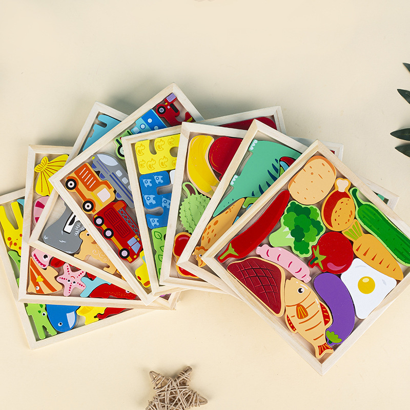 Drveni 3D puzzle blokovi – životinje i voće, za bebe i djecu do 3 godine, edukativna igračka za rani razvoj, DIY kompatibilno