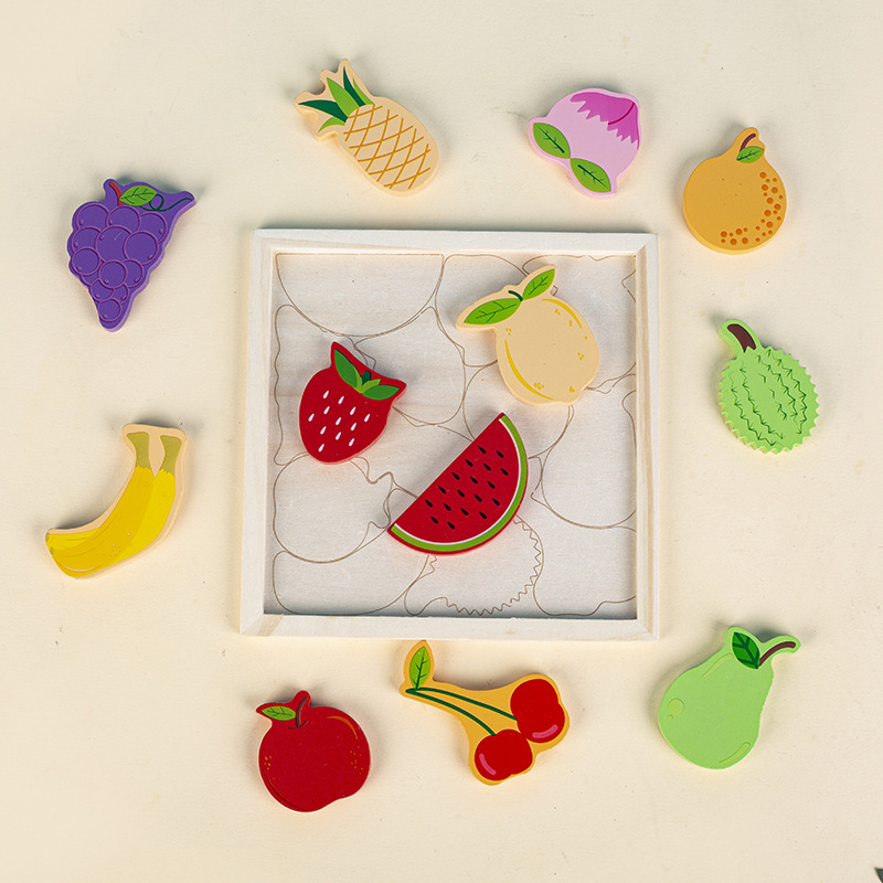 Drveni 3D puzzle blokovi – životinje i voće, za bebe i djecu do 3 godine, edukativna igračka za rani razvoj, DIY kompatibilno