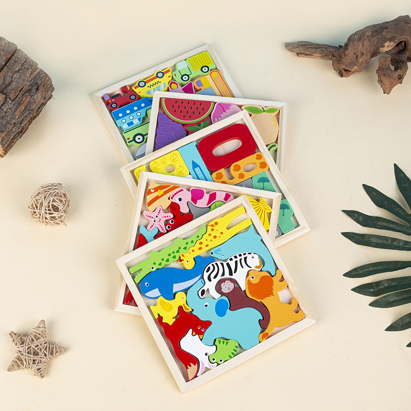 Drveni 3D puzzle blokovi – životinje i voće, za bebe i djecu do 3 godine, edukativna igračka za rani razvoj, DIY kompatibilno
