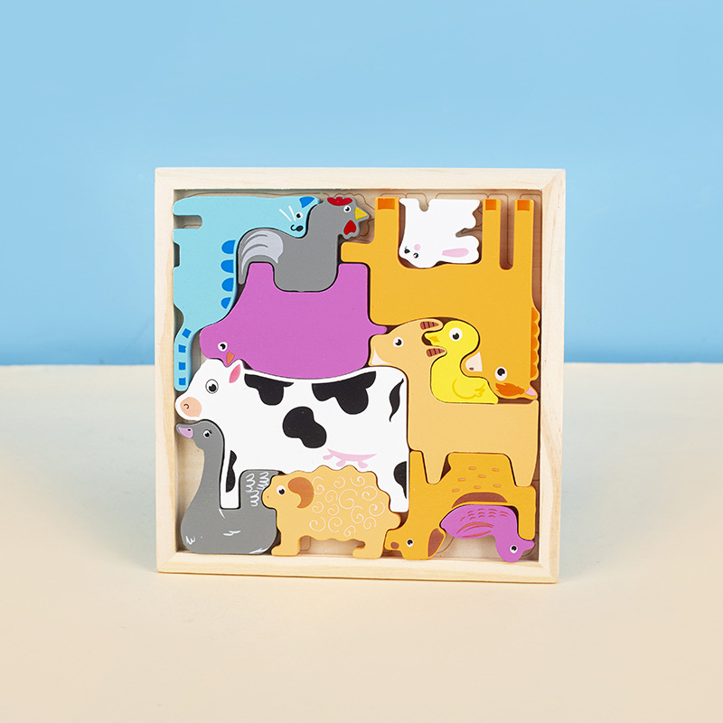 Drveni 3D puzzle blokovi – životinje i voće, za bebe i djecu do 3 godine, edukativna igračka za rani razvoj, DIY kompatibilno