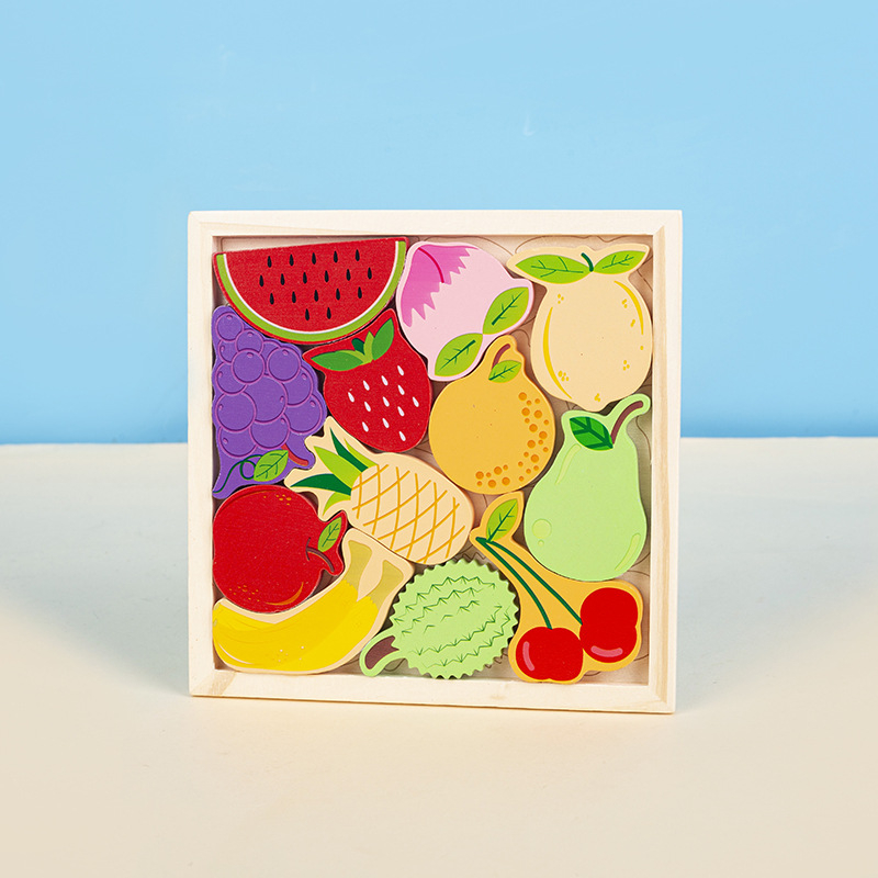 Drveni 3D puzzle blokovi – životinje i voće, za bebe i djecu do 3 godine, edukativna igračka za rani razvoj, DIY kompatibilno