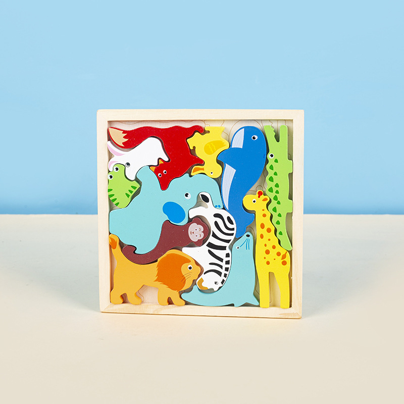 Drveni 3D puzzle blokovi – životinje i voće, za bebe i djecu do 3 godine, edukativna igračka za rani razvoj, DIY kompatibilno