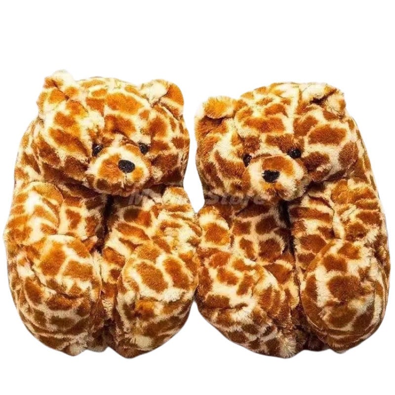 Unisex papuče s plišanim medvjedićem – plišano gornjište, višefunkcionalni potplat, 1.5–3.5 cm, zatvorena peta, protuklizne.