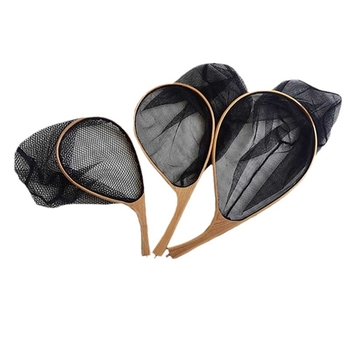 Ívelt nyelű fly fishing háló, elmfa anyagból, SEA PRO, halbarát háló ragasztott zsebbel