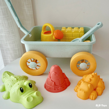 Детски плажен комплект — пластмасова лопатка и кофи, три варианта, мрежеста чанта, за деца 4–6 години, марка KIDNOAM