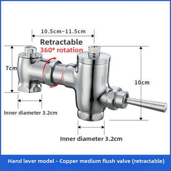 Mosadzný pedálový splachovací ventil s vysúvateľným uzáverom a oneskorením, ručné ovládanie, splachovanie 3–10 s, výstup 32 mm, vonkajšie rozmery 105–125 mm