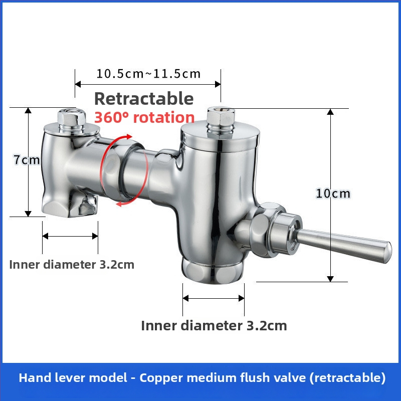 Mosadzný pedálový splachovací ventil s vysúvateľným uzáverom a oneskorením, ručné ovládanie, splachovanie 3–10 s, výstup 32 mm, vonkajšie rozmery 105–125 mm